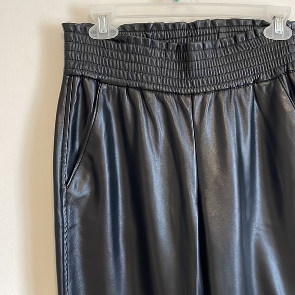 Edgy Joie Vegan Leather Pants Black SM PU Straight Paper Bag Contemporary Chic - Picture 5 of 16